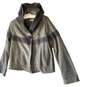 Prana Breathe Jacket Women M Grey Hood Fleece Lined  Long Sleeves